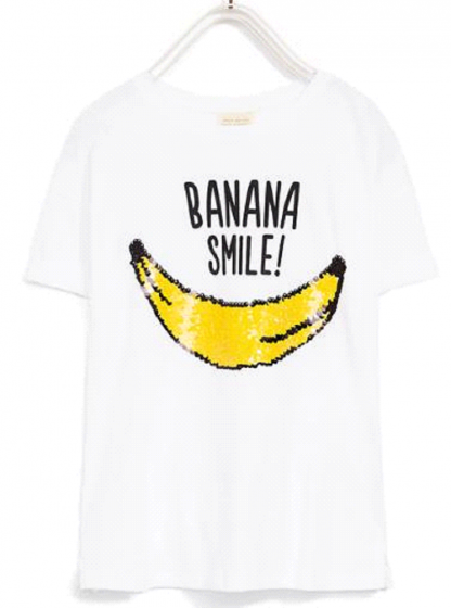 Witte t-shirt met banaan in pailletten